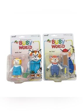 NWT Richard Scarry Busy World Super7 Sally Cat & Mr. Fixit Figures Lot